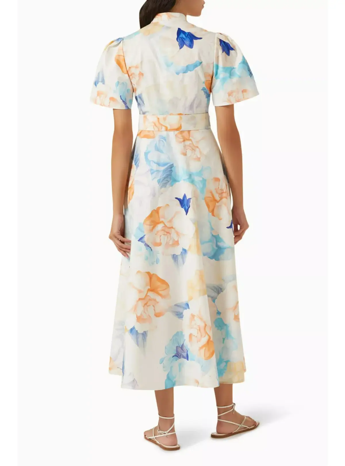 Leo Lin Bianca Short Sleeve Midi Dress Rosebud Floral Print in Cream Size AU 12 - Image 2