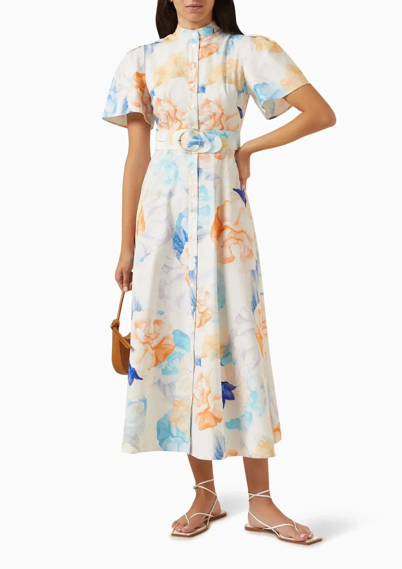 Leo Lin Bianca Short Sleeve Midi Dress in Rosebud Floral Print in Cream Size 14 - Image 1