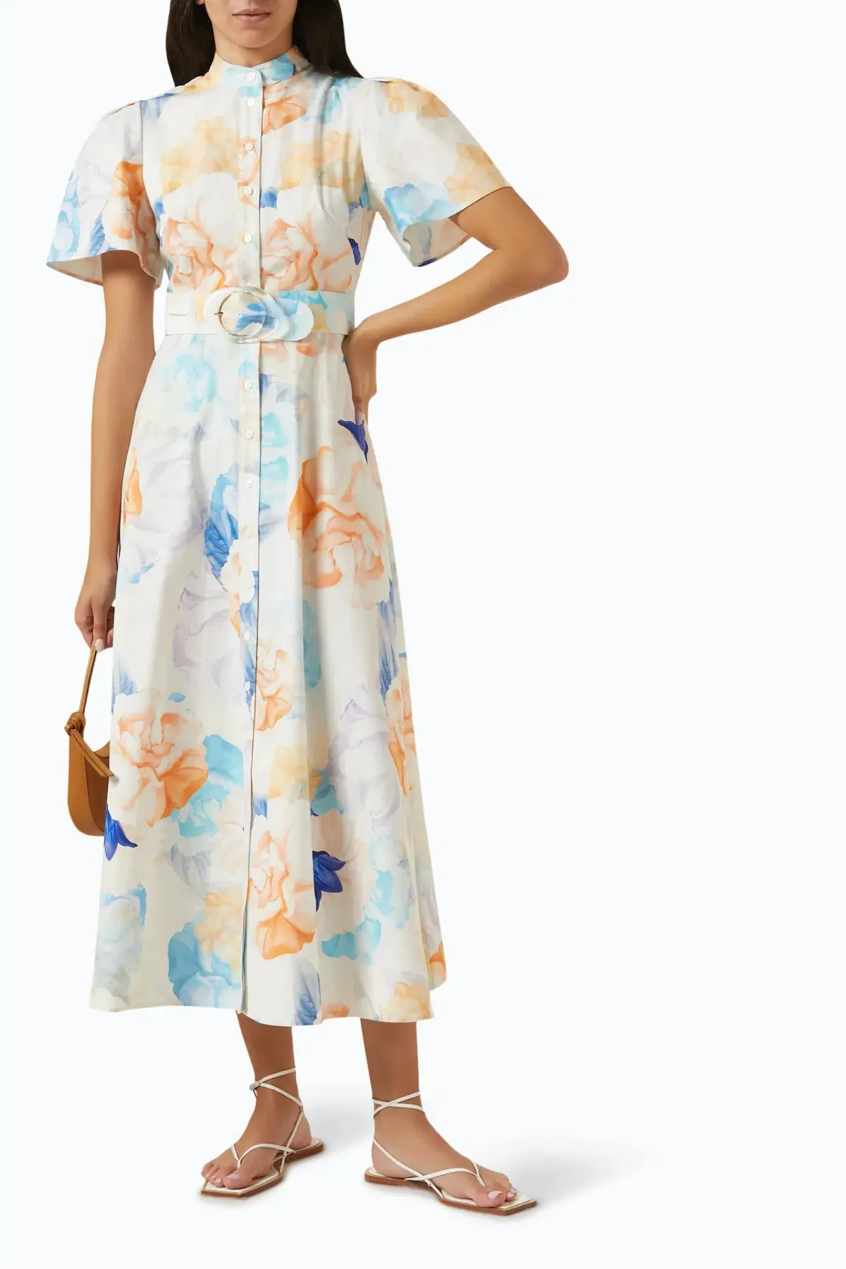 Leo Lin Bianca Short Sleeve Midi Dress Rosebud Floral Print in Cream Size 16 - Image 2