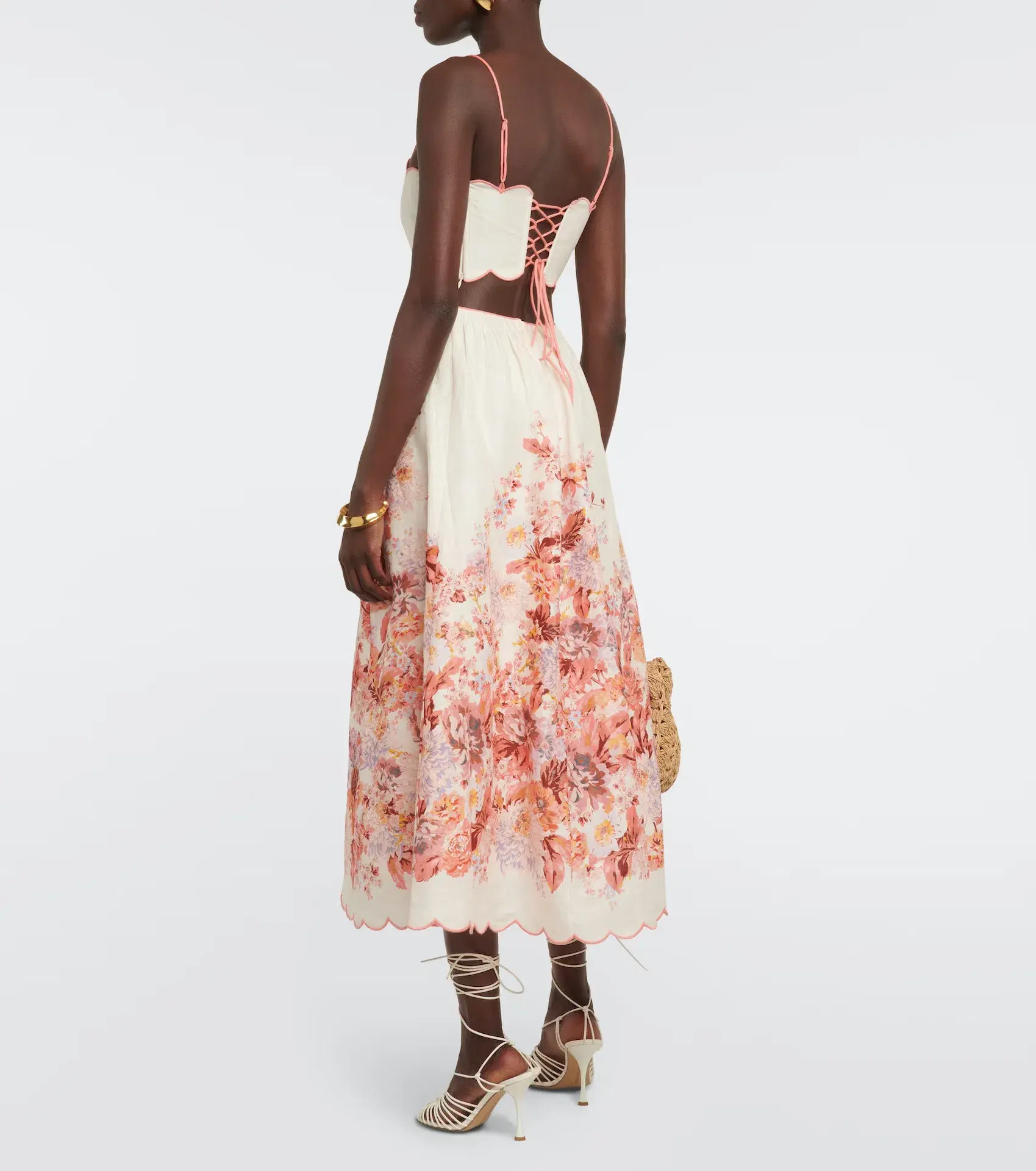 Zimmermann Devi Scallop Midi Dress Cream Floral Size 2 / AU 12 - Image 3