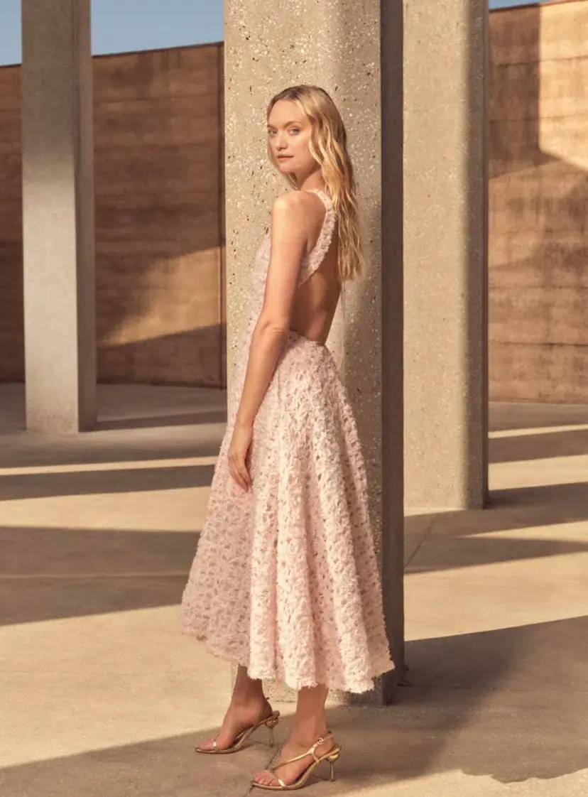 Aje Quintette Backless Midi Dress in Soft Pink Size 8 - Image 5
