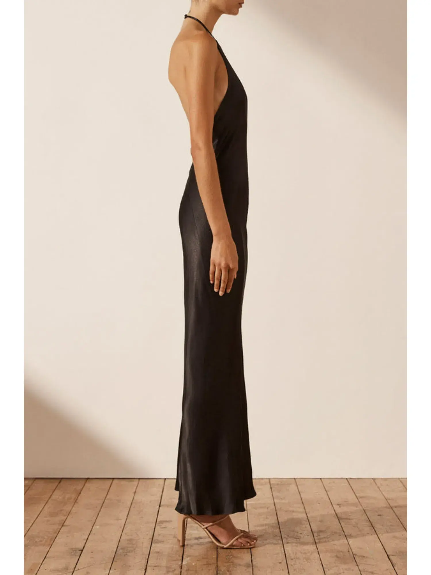 Shona Joy La Lune Low Back Halter Neck Midi Dress Black Size AU 10 - Image 2