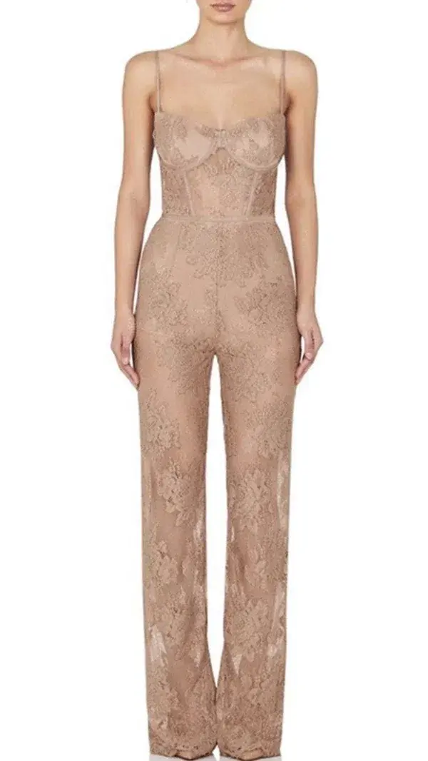 MISHA Hayden Lace Pantsuit Mocha Brown Size 8 - Image 1