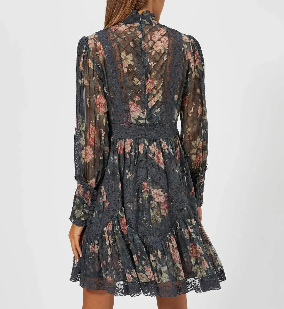 Zimmermann Unbridled Tucked Mini Dress Grey Floral Size 0 / AU 8 - Image 3