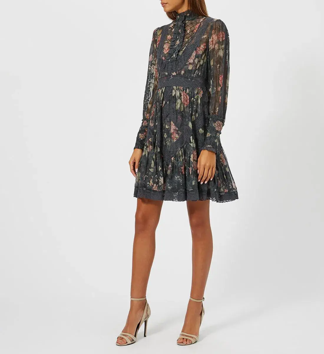 Zimmermann Unbridled Tucked Mini Dress Grey Floral Size 0 / AU 8 - Image 1