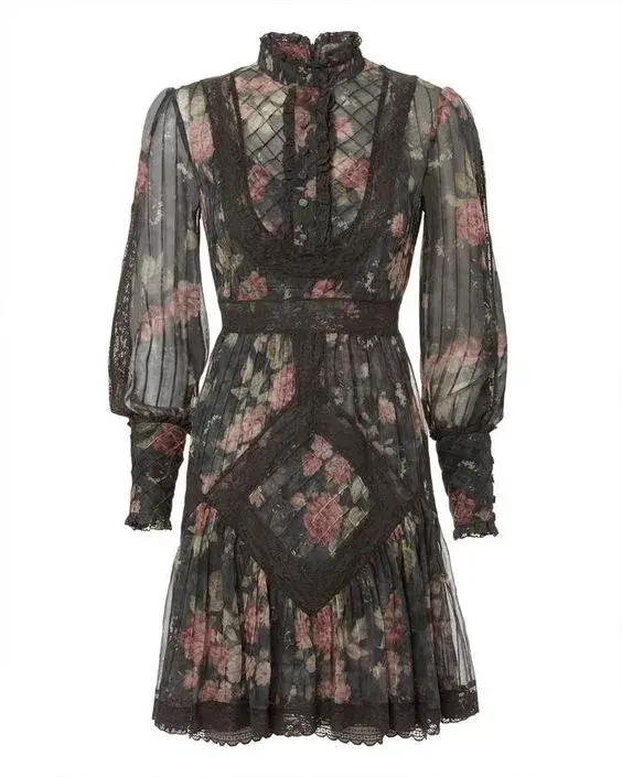 Zimmermann Unbridled Tucked Mini Dress Grey Floral Size 0 / AU 8 - Image 4