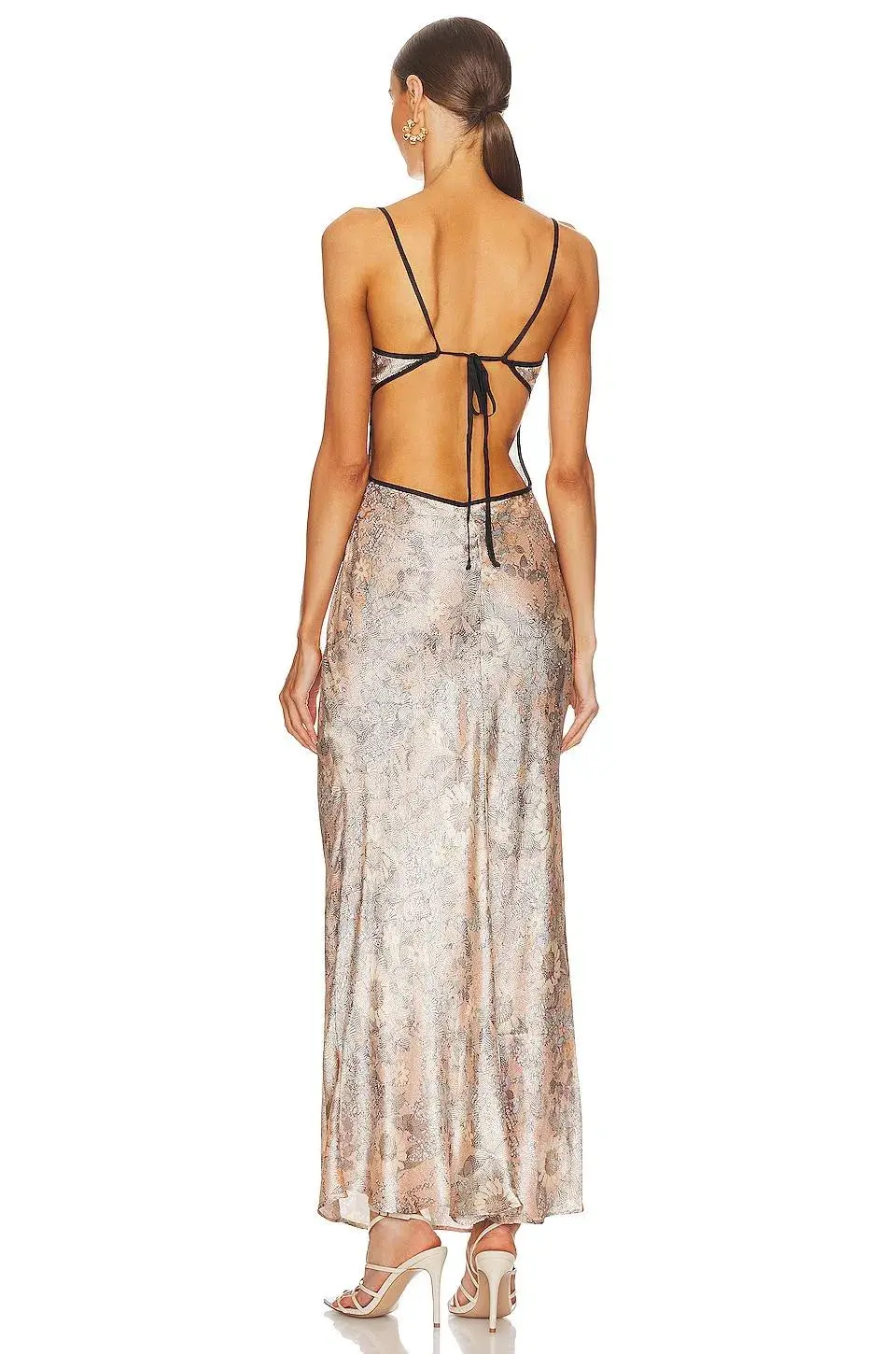 Bec & Bridge Nina Keyhole Maxi Dress Blush Jacquard Floral Size 8 - Image 2