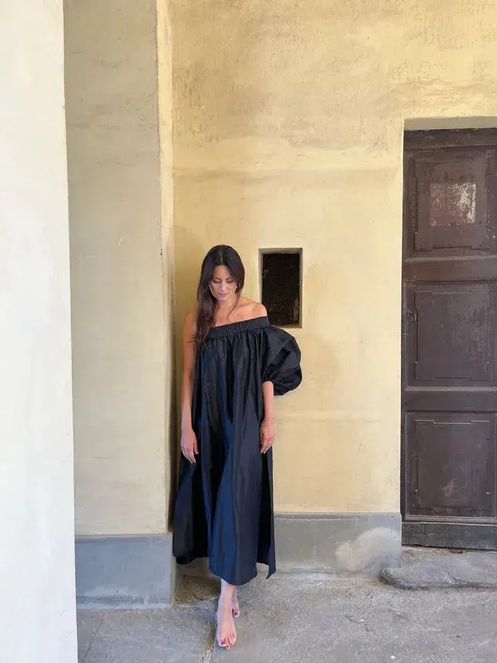 BLACK ArtClub by Heidi Middleton One Shoulder Silk Aster Midi Dress Black Size OS - Image 4