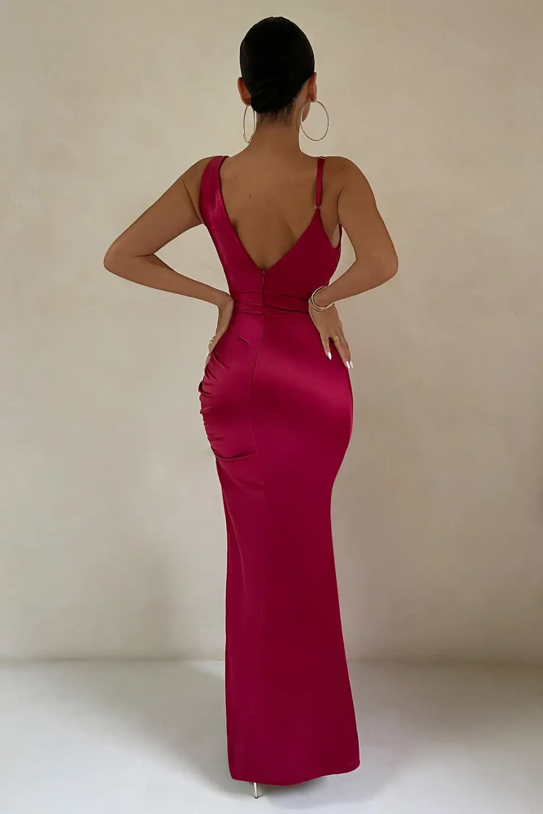 Club L London Belonging Berry Ruched Cowl Maxi Dress Pink Size 8 for rent on The Volte - main image