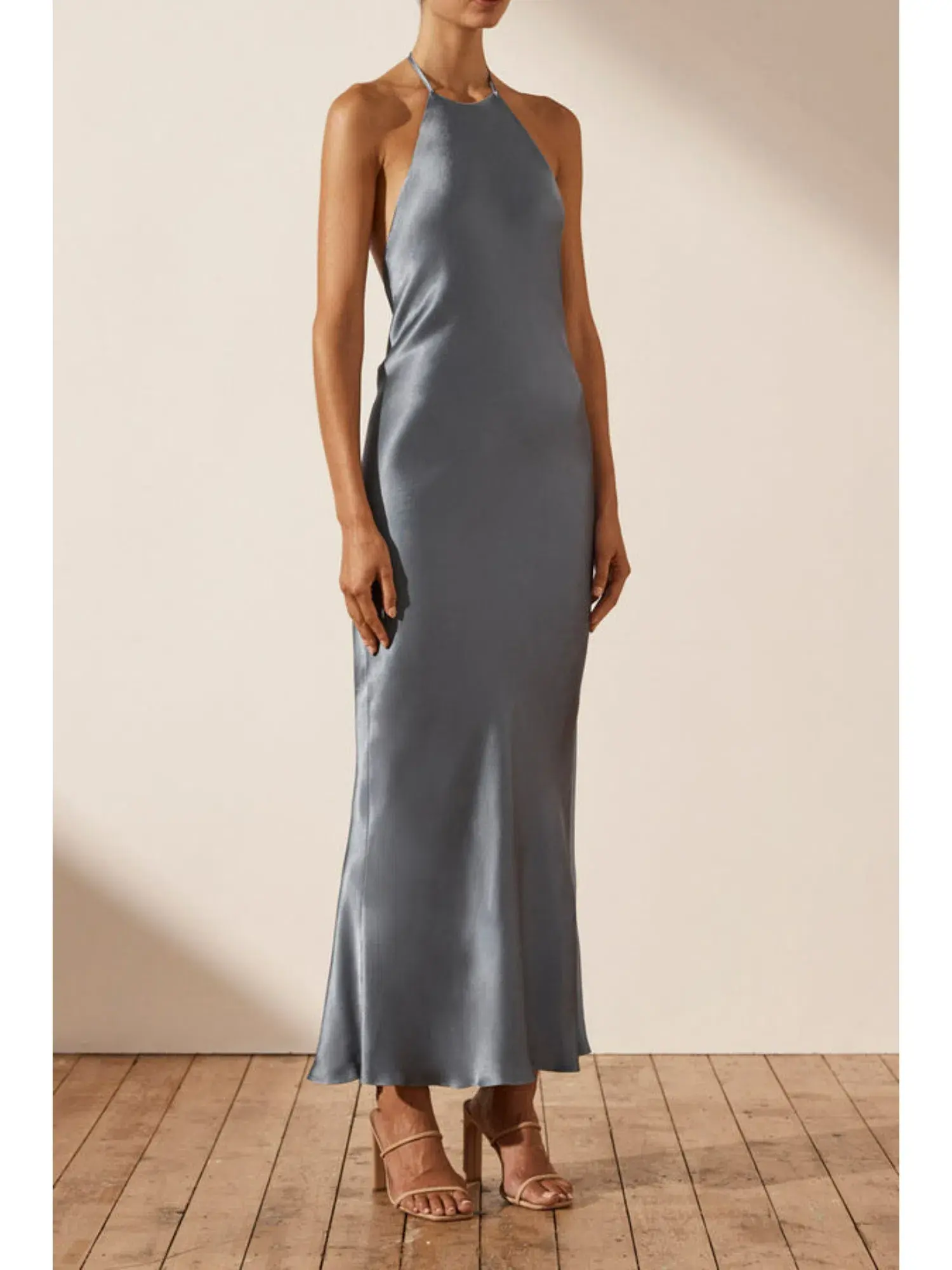 Shona Joy La Lune Low Back Halter Neck Midi Dress Blue Smoke Size AU 14 - Image 2