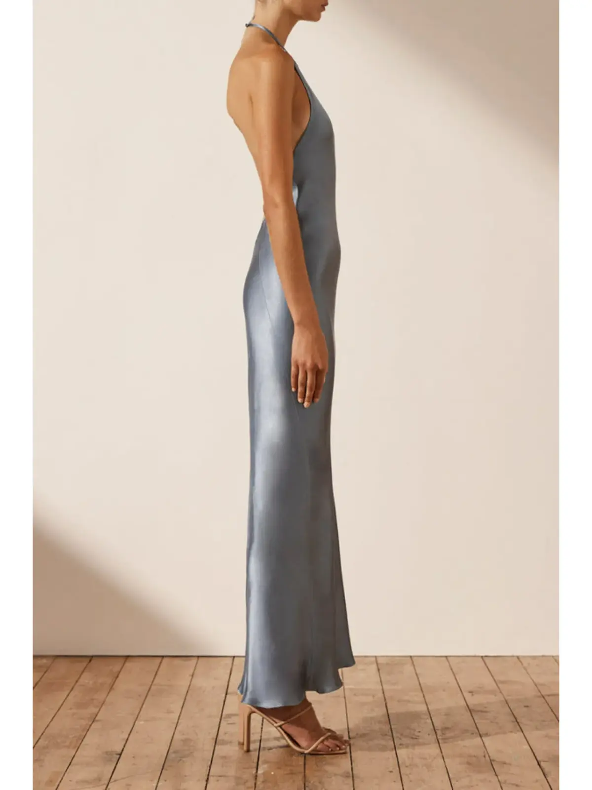 Shona Joy La Lune Low Back Halter Neck Midi Dress Blue Smoke Size AU 14 - Image 3