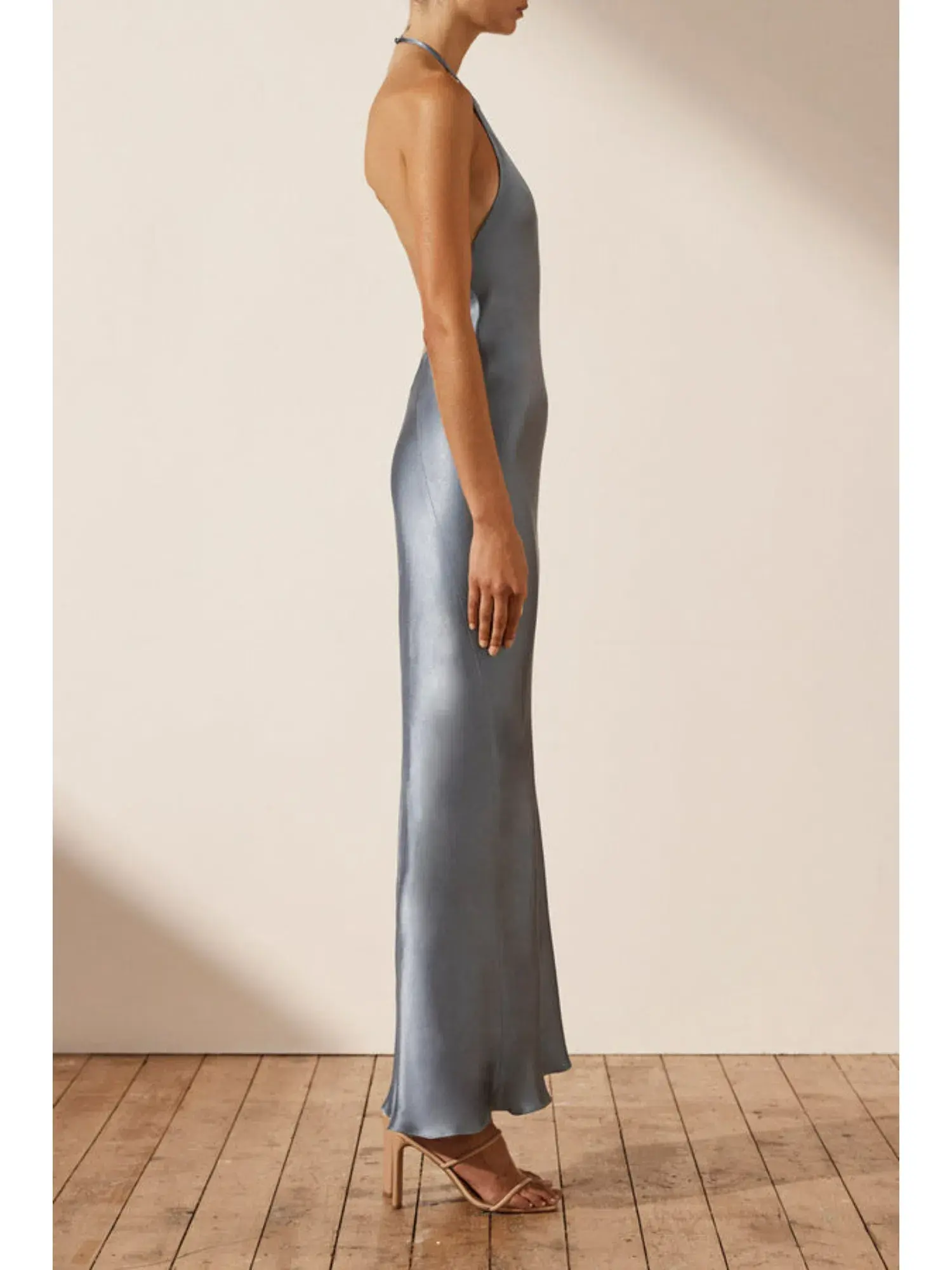 Shona Joy La Lune Low Back Halter Neck Midi Dress Blue Smoke Size AU 14 - Image 3