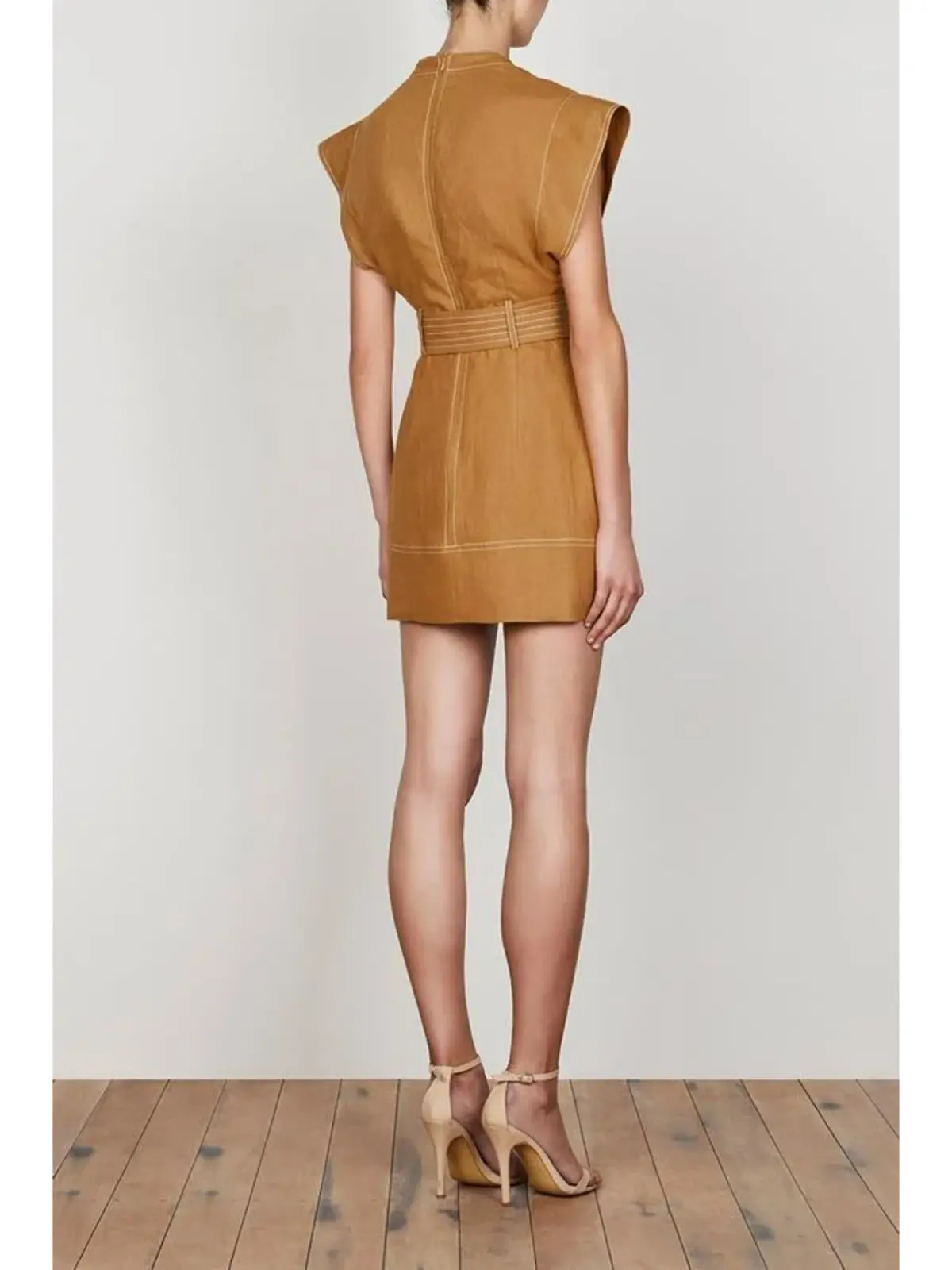 Shona Joy Eams Linen Utility Mini Dress in Nutmeg Size AU 8 - Image 2