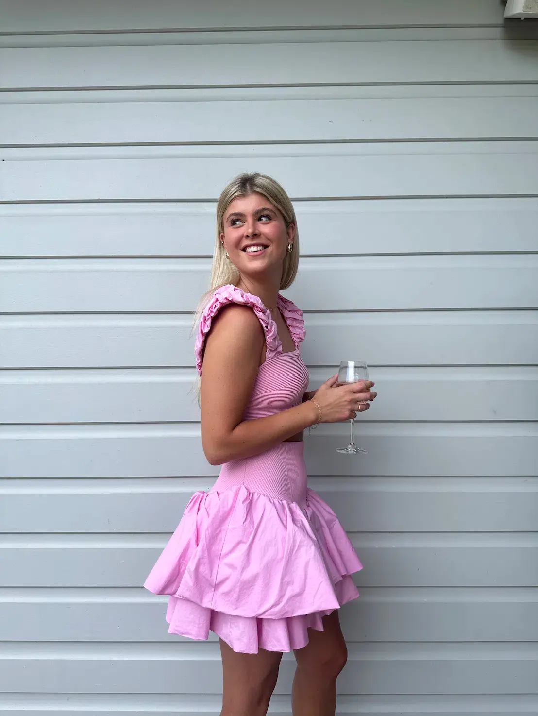 Aje Allard Ruched Strap Knit Top & Turner Bubble Skirt Set in Pink - Size 8 - Image 3