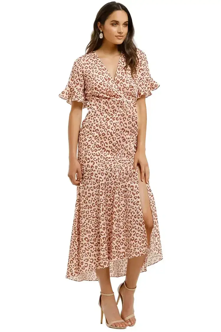 Pasduchas Saskia Split Midi Dress in Leopard Size 16 - Image 1