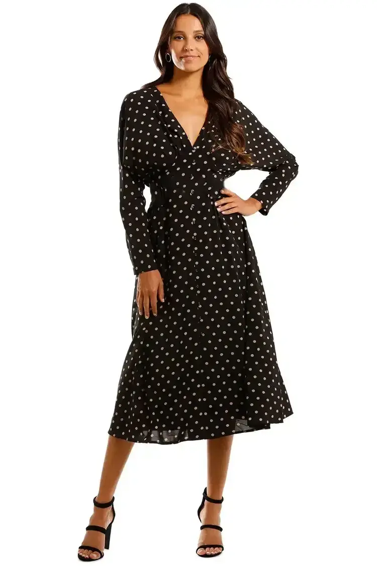 Pasduchas La Rochelle Midi Dress in Black/Taupe Size 8 - Image 1