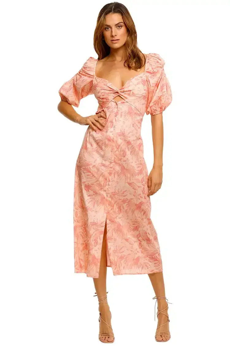 Pasduchas Molten Sheath Midi Dress Pink Print Size 12 - Image 1