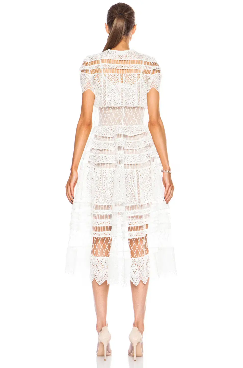 Zimmermann Riot Eyelet Bell Nylon Blend Midi Dress White Size 0 / AU 8 - Image 4
