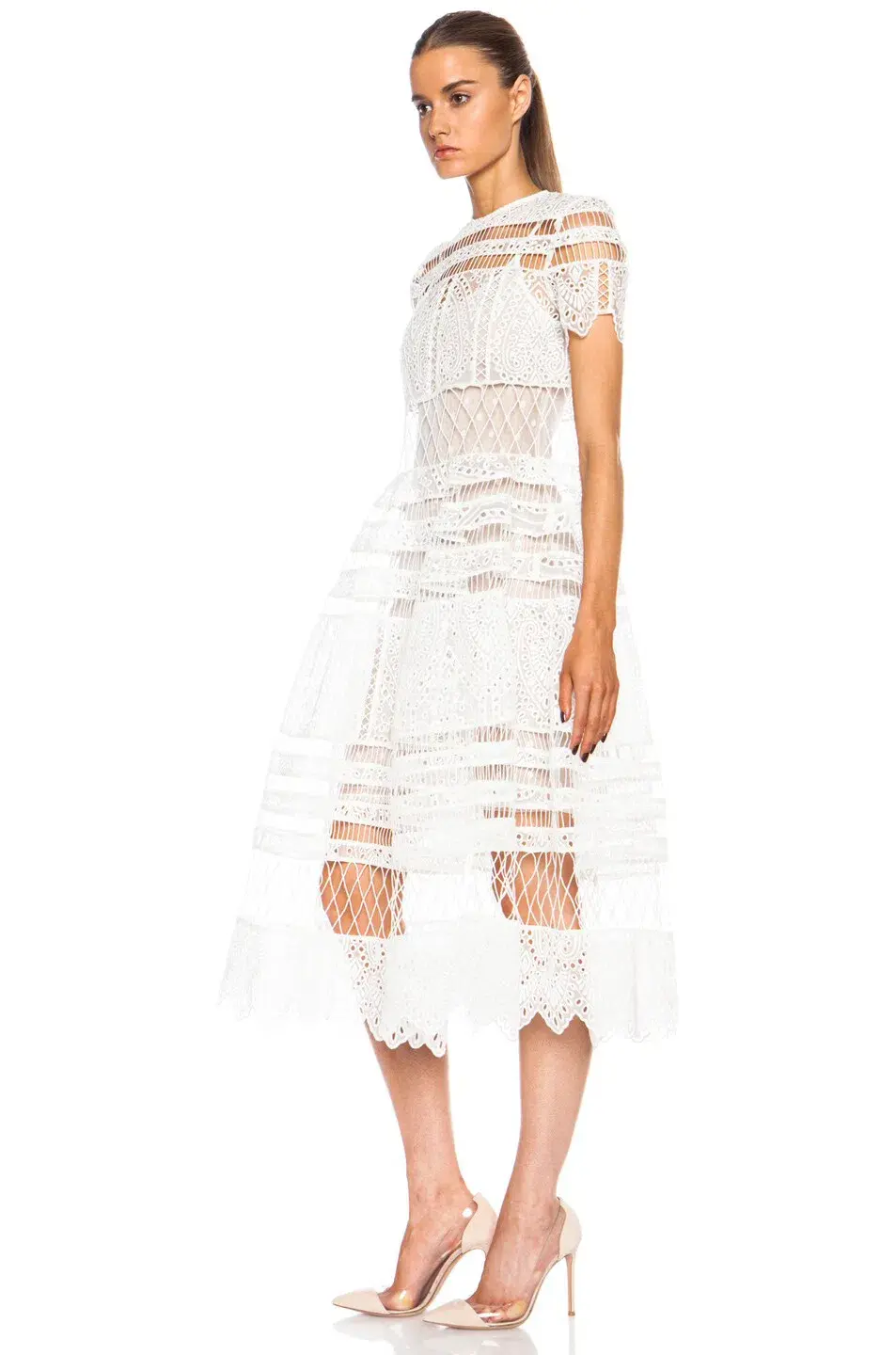 Zimmermann Riot Eyelet Bell Nylon Blend Midi Dress White Size 0 / AU 8 - Image 2