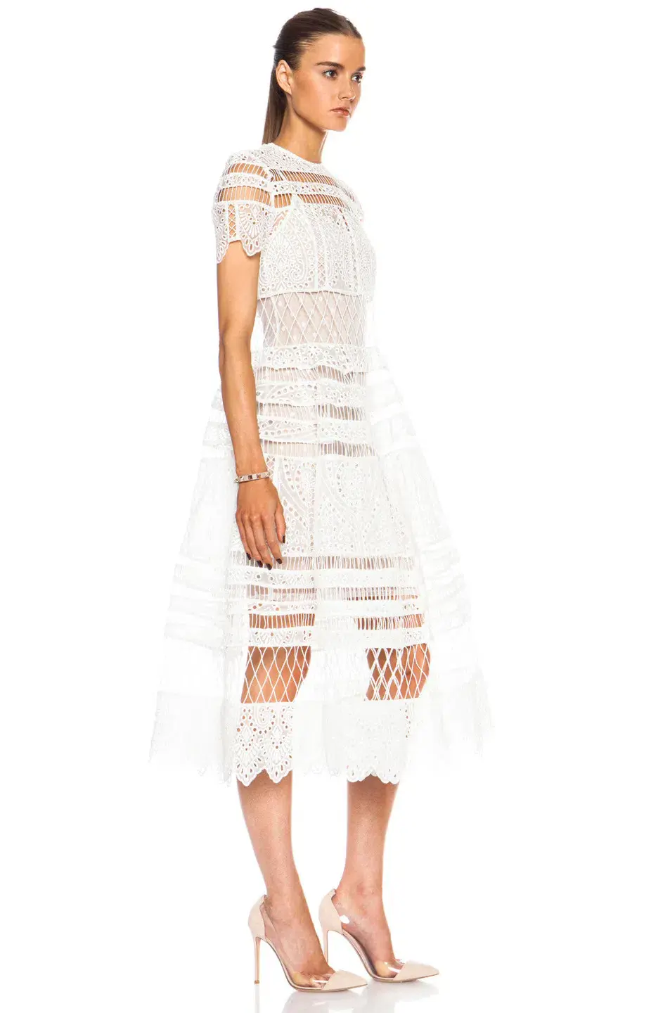 Zimmermann Riot Eyelet Bell Nylon Blend Midi Dress White Size 0 / AU 8 - Image 3