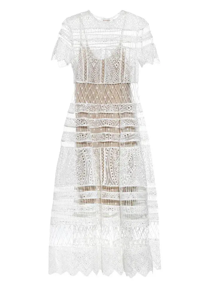 Zimmermann Riot Eyelet Bell Nylon Blend Midi Dress White Size 0 / AU 8 - Image 5