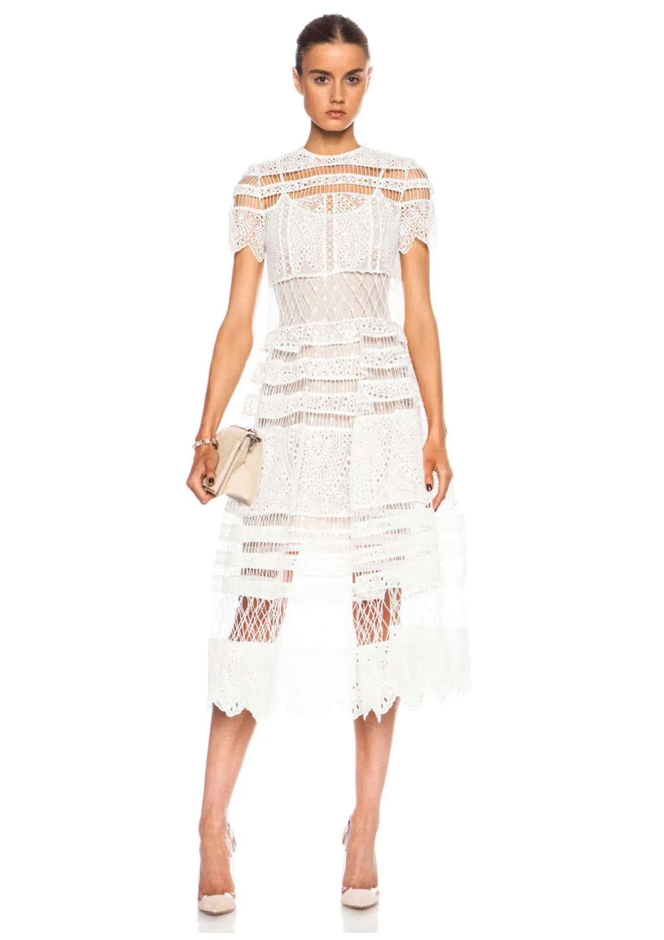 Zimmermann Riot Eyelet Bell Nylon Blend Midi Dress White Size 0 / AU 8 - Image 1