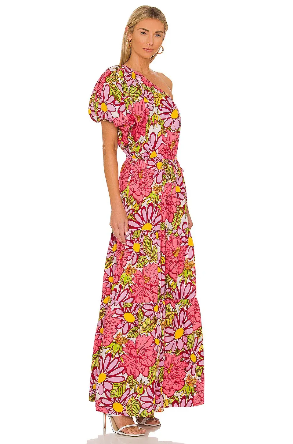 SWF Frida One Shoulder Puff Sleeve Maxi Dress Floral Size L / AU 14 - Image 2