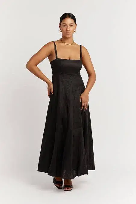 DISSH Ross Linen Midi Dress Black Size 8 - Image 1