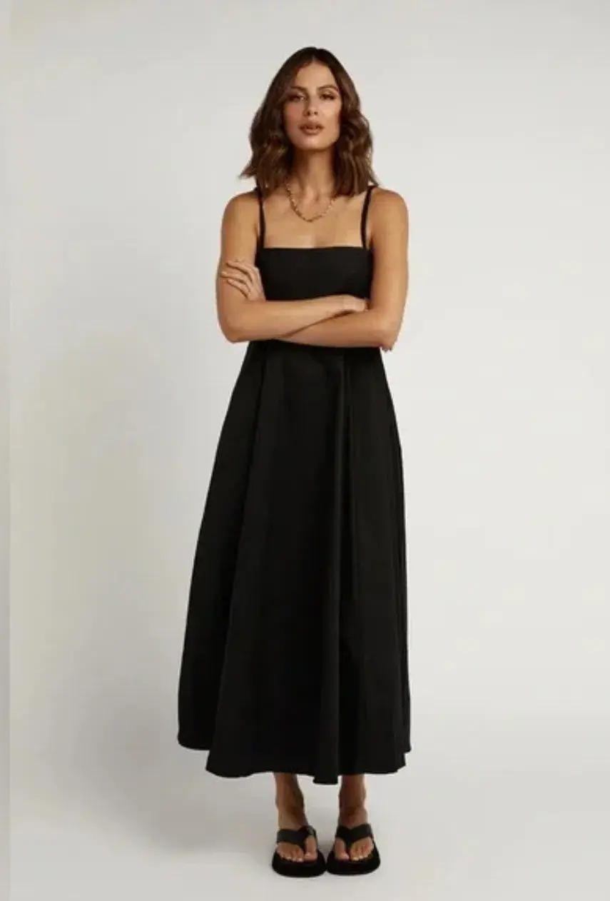 DISSH Ross Linen Midi Dress Black Size 8 - Image 3