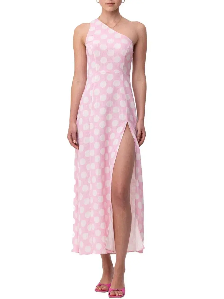 The Wolf Gang Ischia One Shoulder Maxi Dress Pink Spot Size 12 - Image 1