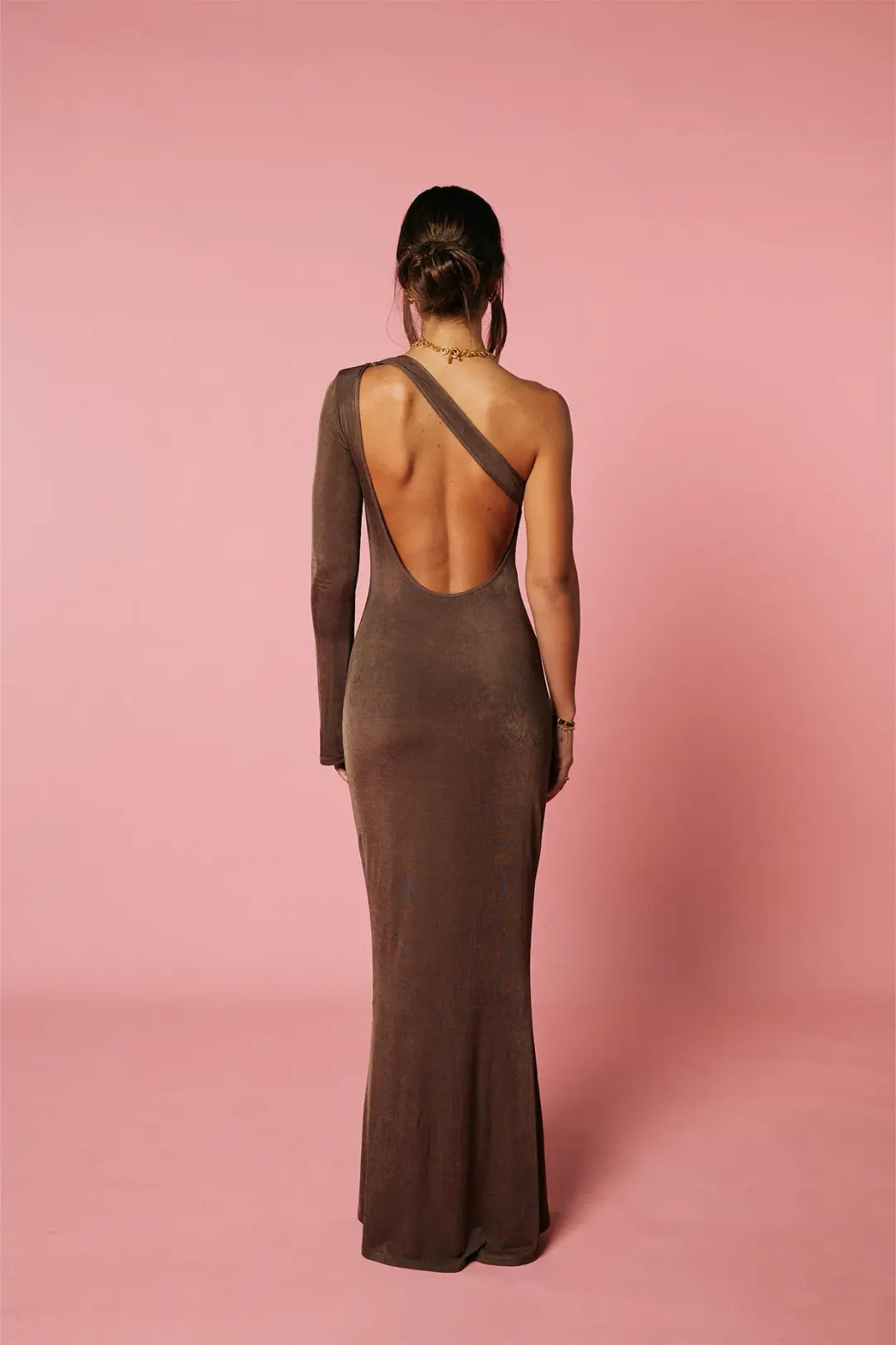 Isabelle Quinn Margot Asymmetrical Dress Cocoa Brown Size 8 for rent on The Volte - main image