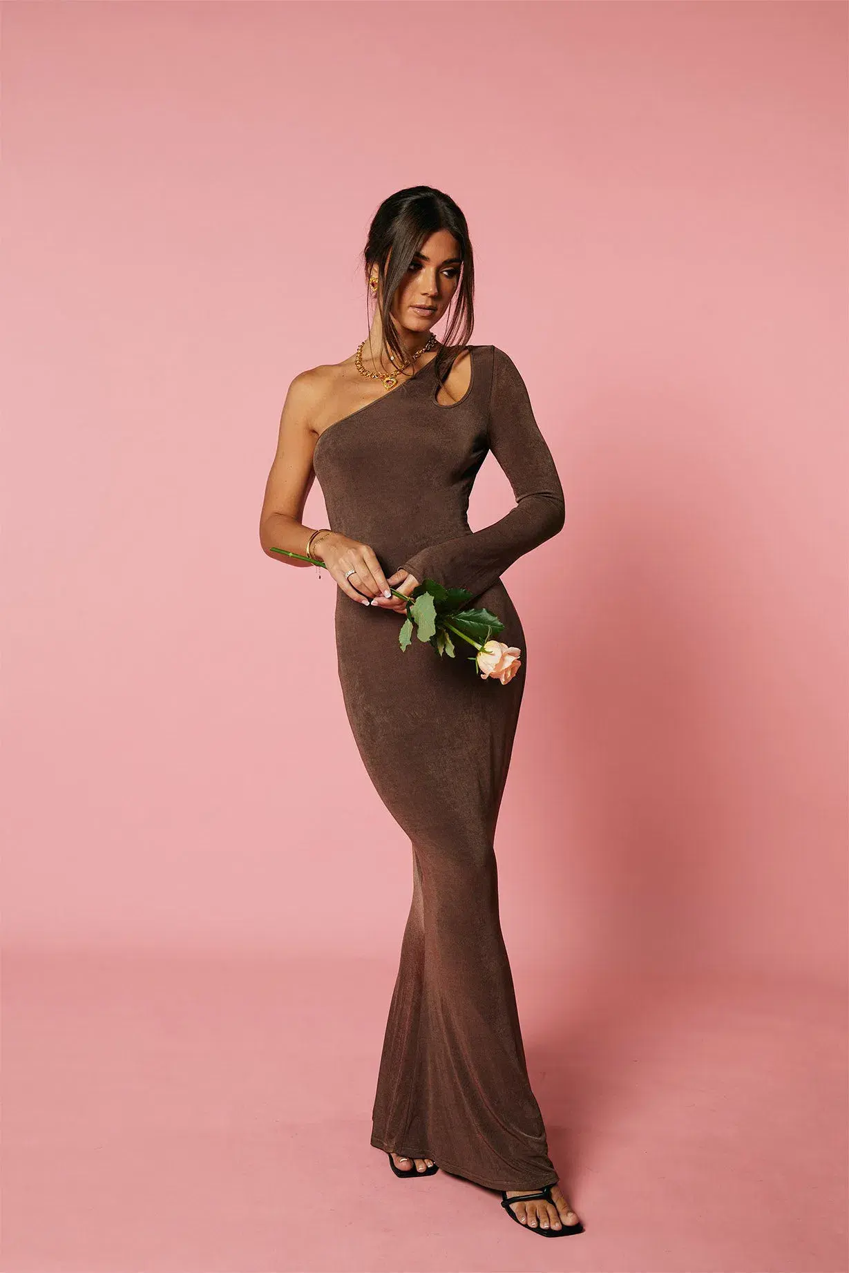 Isabelle Quinn Margot Asymmetrical Dress Cocoa Brown Size 8 - Image 1