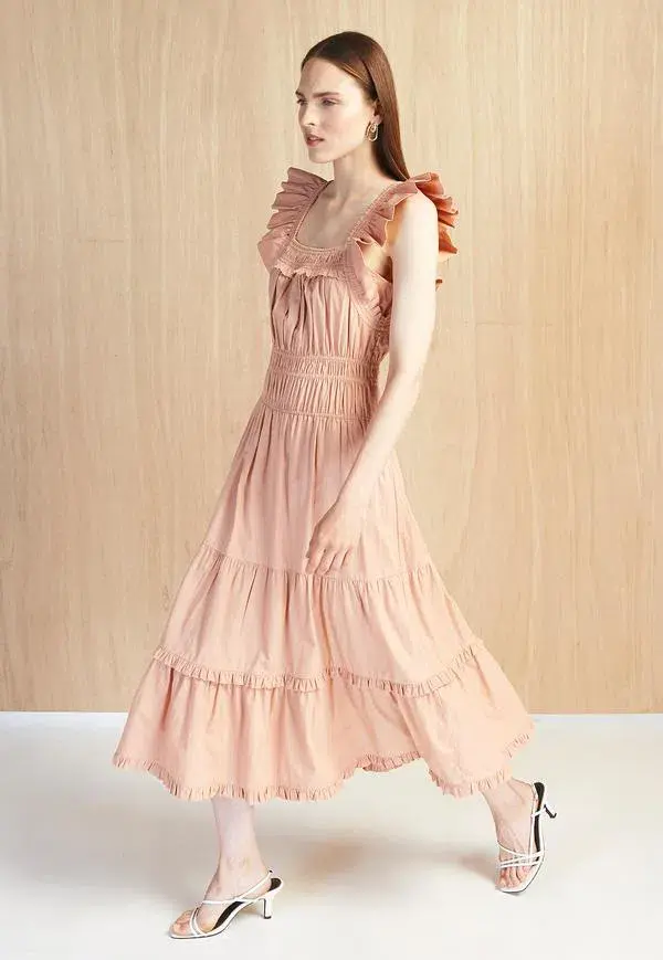 Magali Pascal Jeanette Midi Dress in Peach Size 8 for rent on The Volte - main image