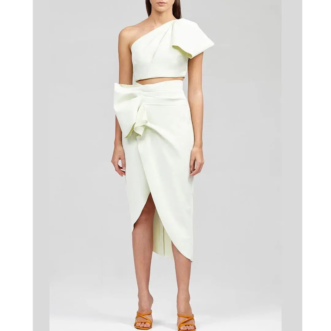 Acler Mancroft One Shoulder Top and Midi Skirt Set Mint Green Size 8 - Image 1