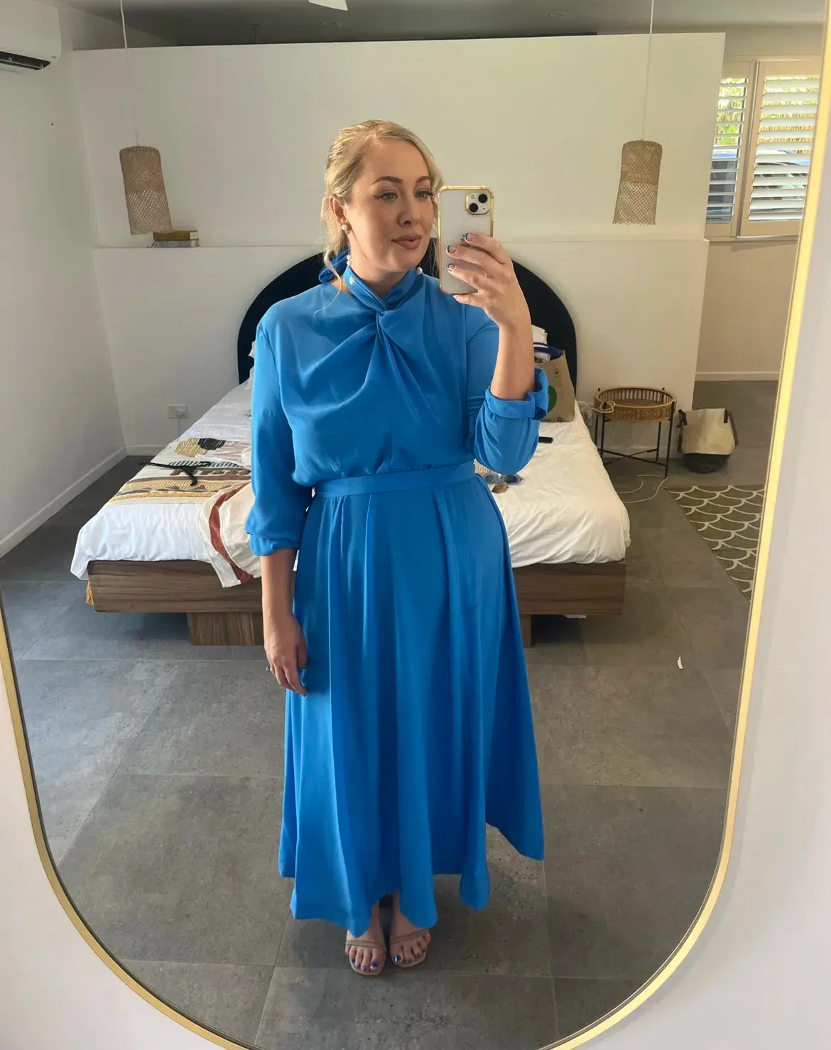 Scanlan Theodore Silk Drape Neck Midi Dress Bright Blue Size 12 - Image 7