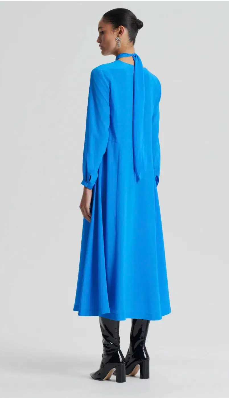 Scanlan Theodore Silk Drape Neck Midi Dress Bright Blue Size 12 - Image 3