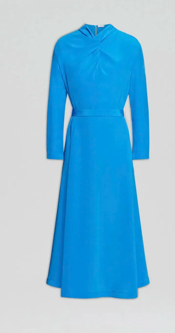 Scanlan Theodore Silk Drape Neck Midi Dress Bright Blue Size 12 for rent on The Volte - main image