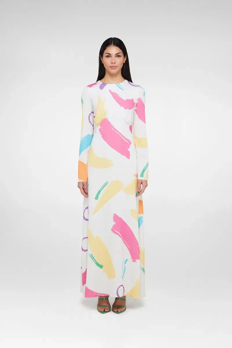 Daska High Neck Long Sleeve Maxi Dress In Multi Print Size AU 12 - Image 1