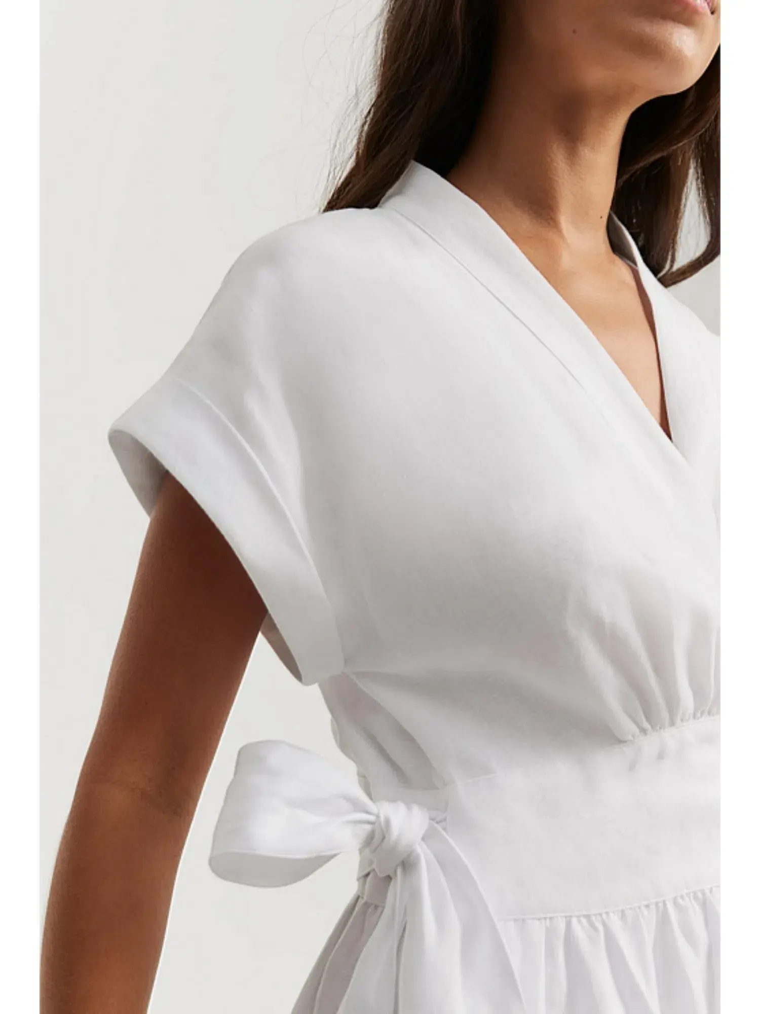 Country Road Organically Grown Linen Wrap Midi Dress White Size AU 10 - Image 3