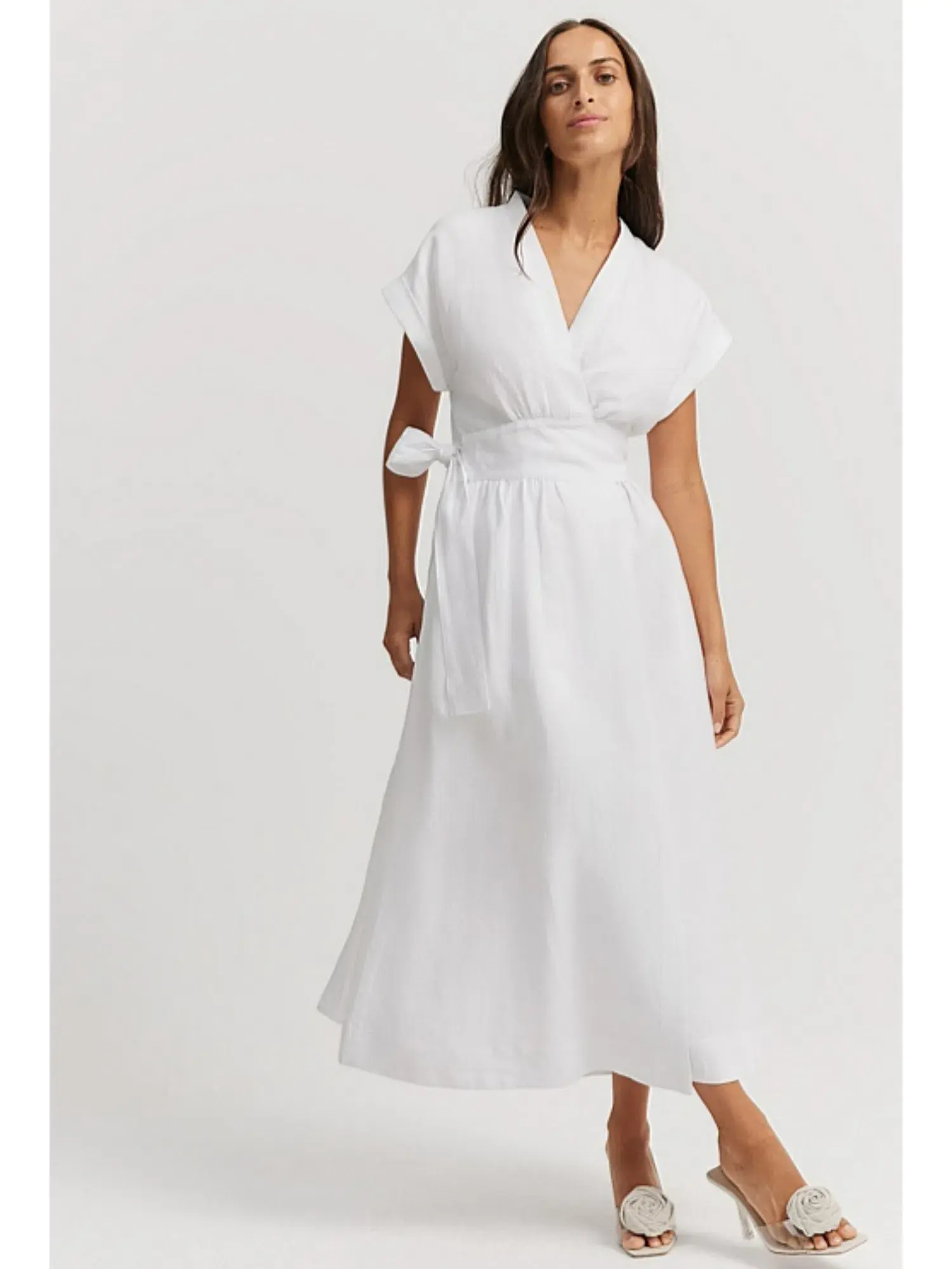 Country Road Organically Grown Linen Wrap Midi Dress White Size AU 10 - Image 1