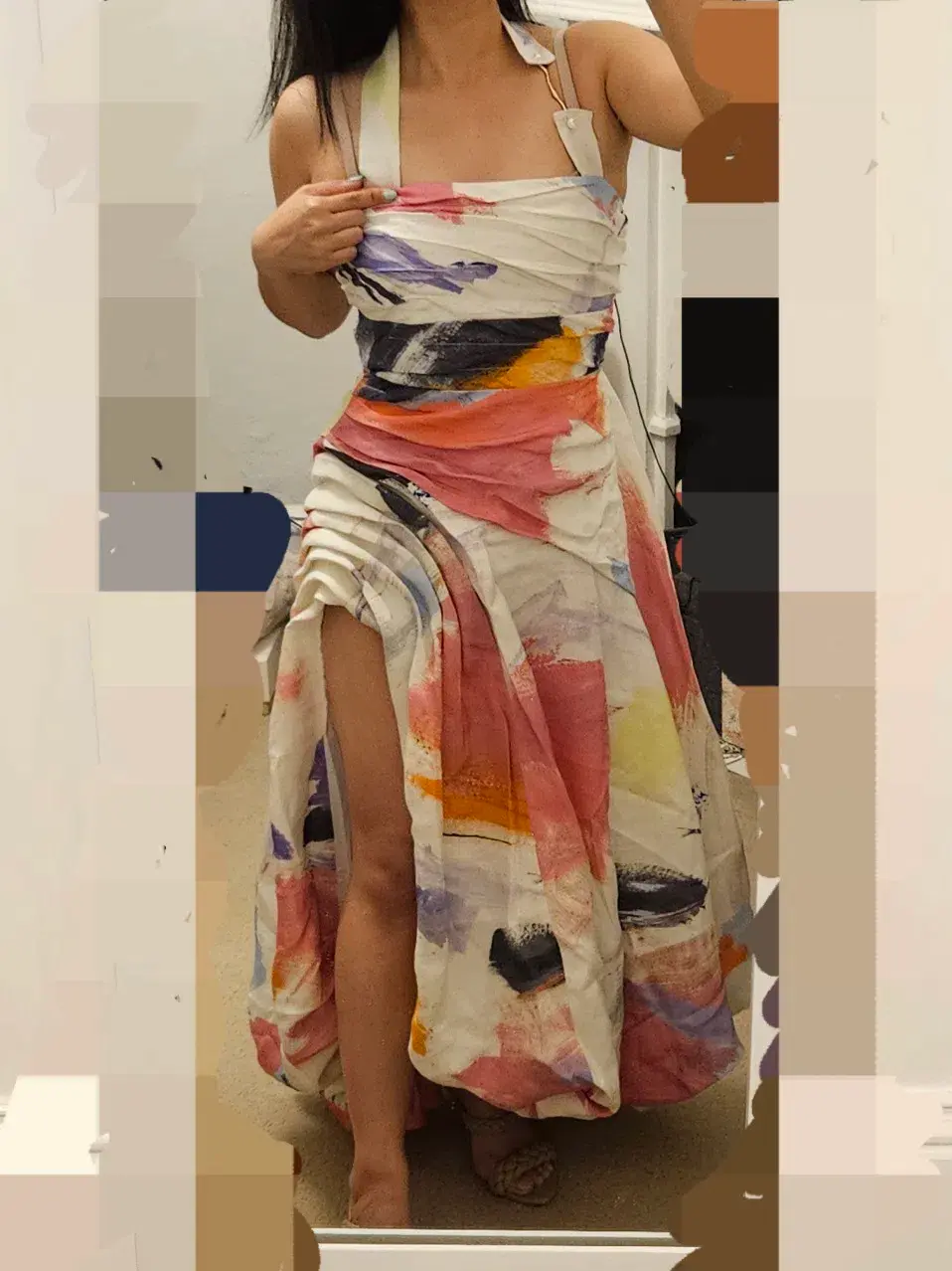 AJE HALTER NECK ABSTRACT SUNSET MIDI DRESS SIZE 8 - Image 6