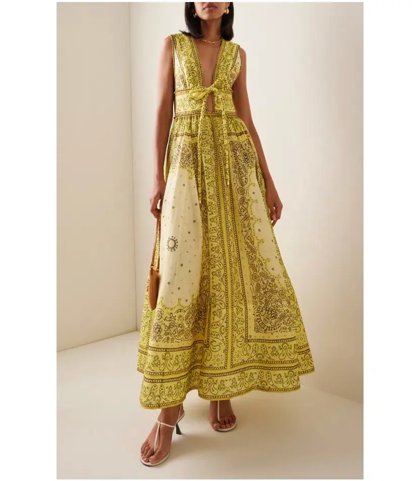 Zimmermann Matchmaker Bow Long Dress Yellow Bandana Print Size 0P / AU 6 - Image 6