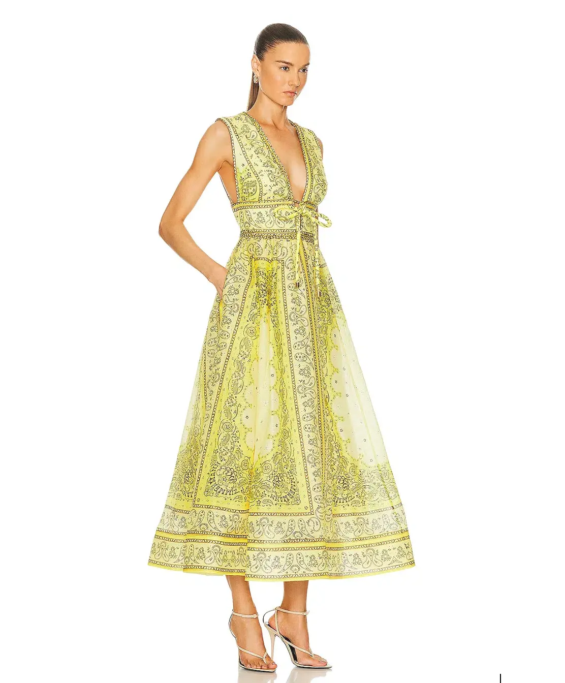 Zimmermann Matchmaker Bow Long Dress Yellow Bandana Print Size 0P / AU 6 - Image 2