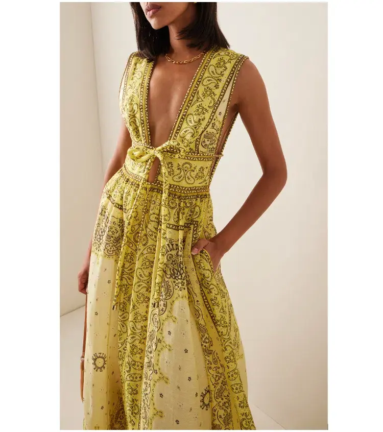 Zimmermann Matchmaker Bow Long Dress Yellow Bandana Print Size 0P / AU 6 - Image 7