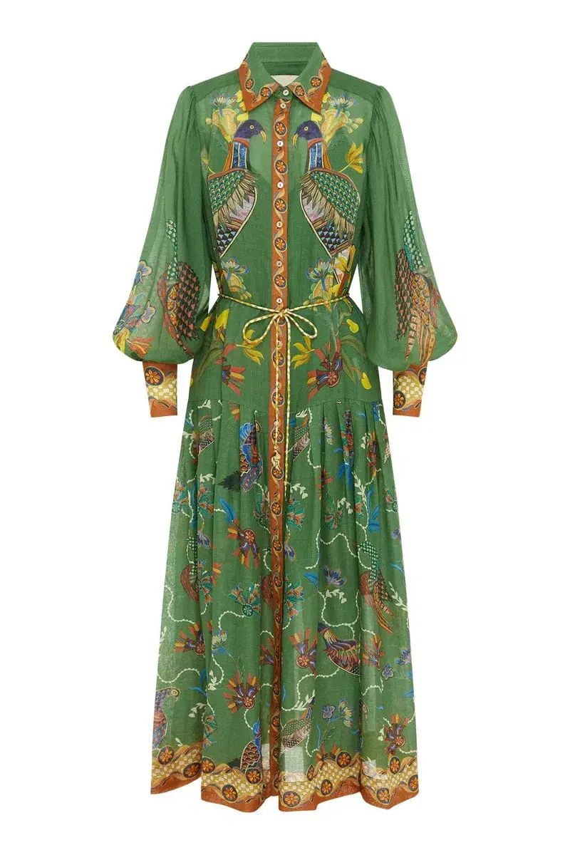 Alemais Birdie Shirtdress Green Print Size 8 - Image 3