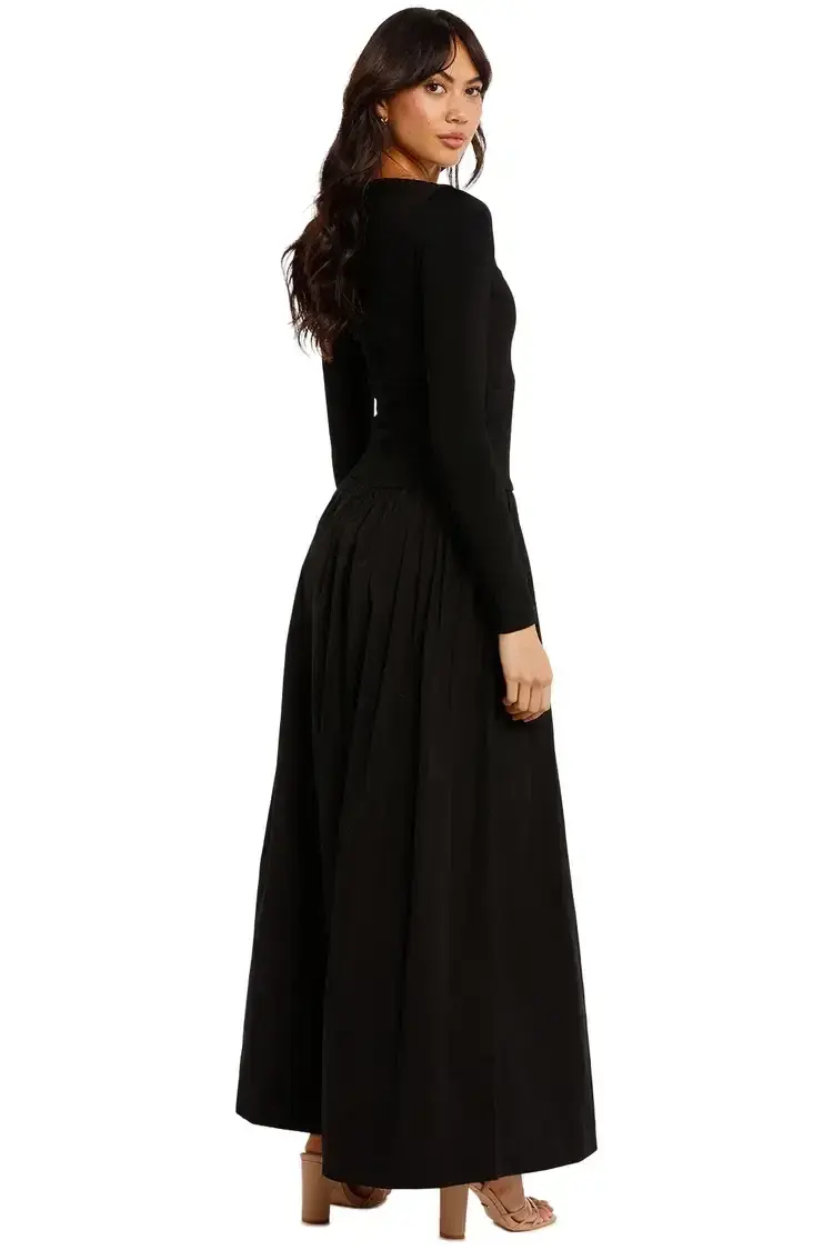 Esse Knit Cotton Split Maxi Dress in Black Size 6 - Image 3
