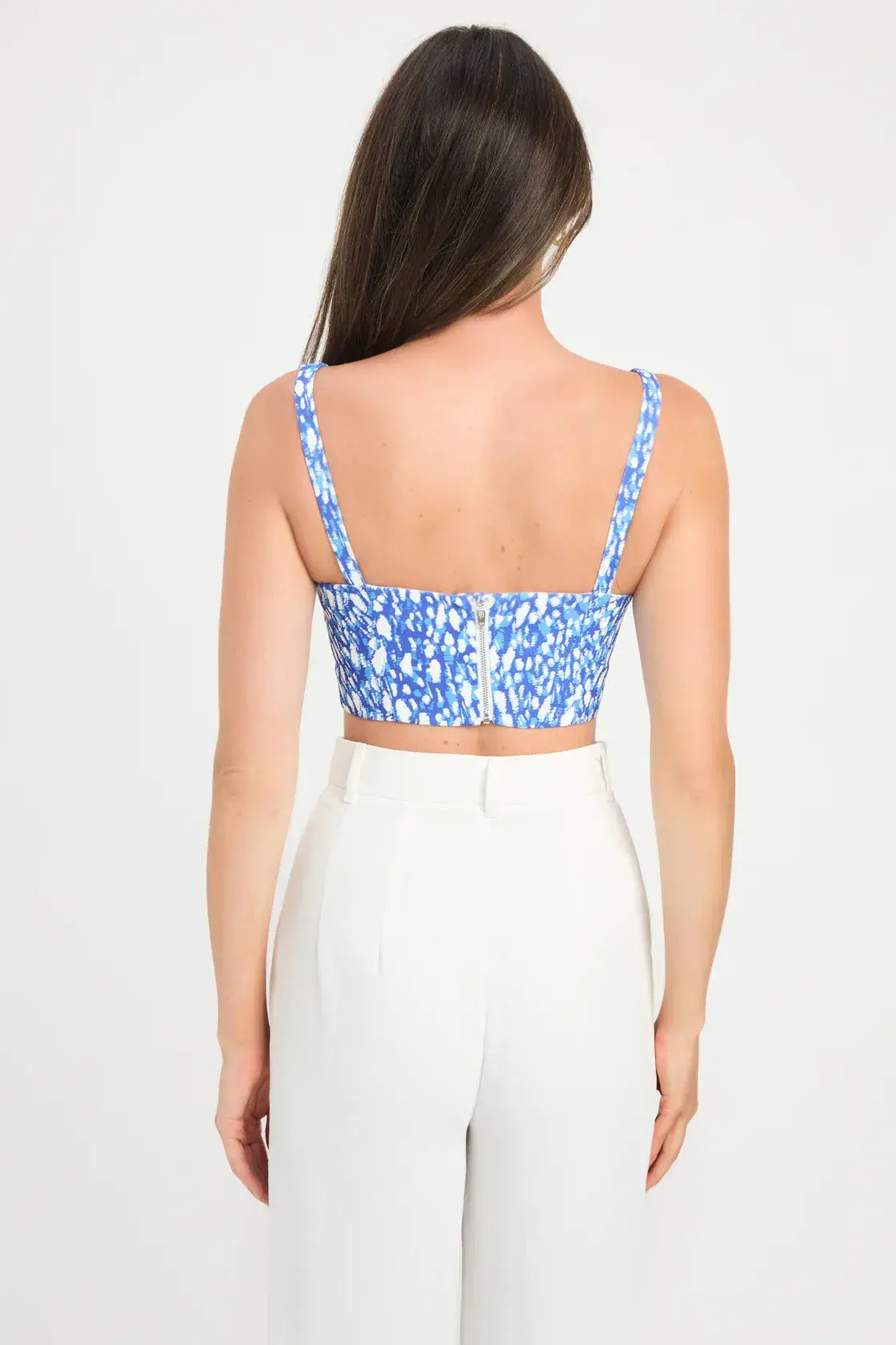 Kookai Esme Crop Top Blue Print Size 38/ AU 10  - Image 2