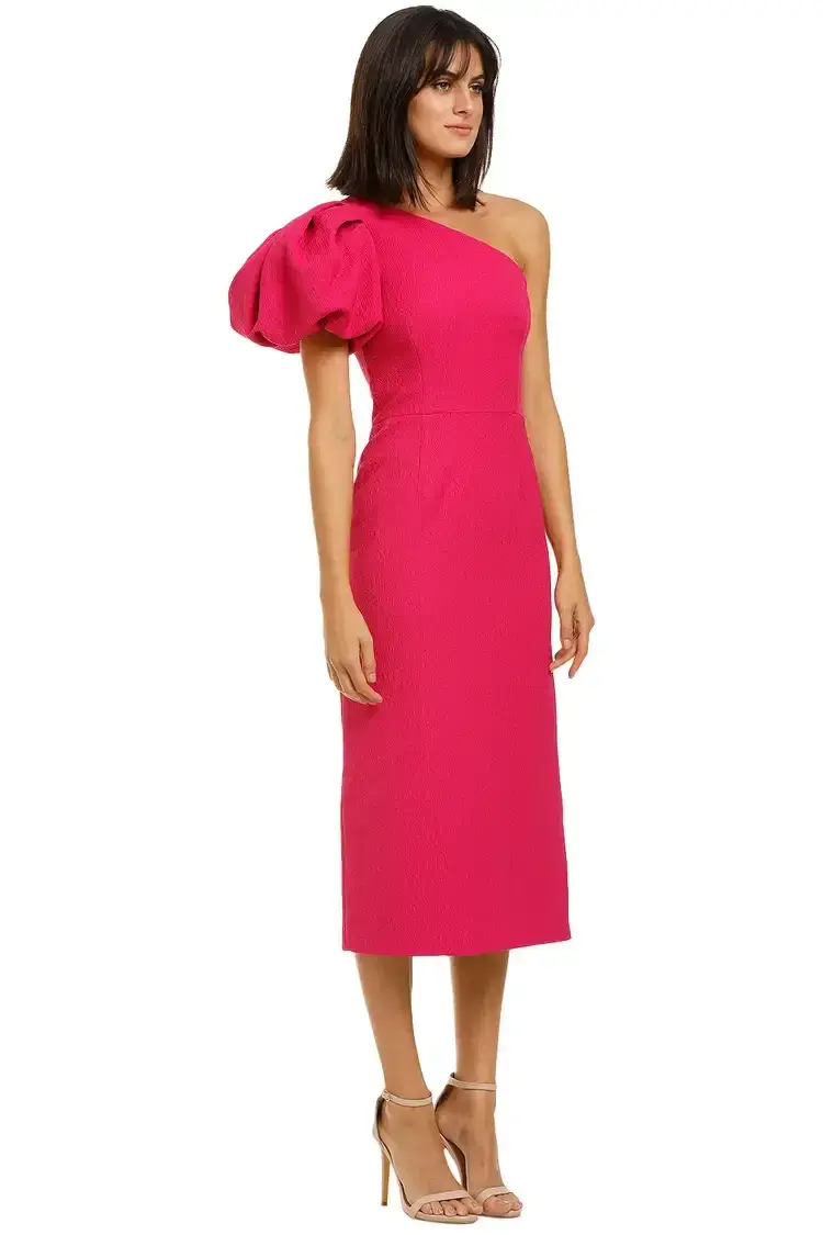 Rebecca Vallance Natalia One Sleeve Midi Dress in Magenta Size 6 - Image 2