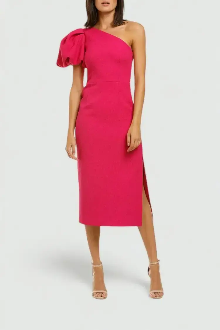 Rebecca Vallance Natalia One Sleeve Midi Dress in Magenta Size 6 - Image 1