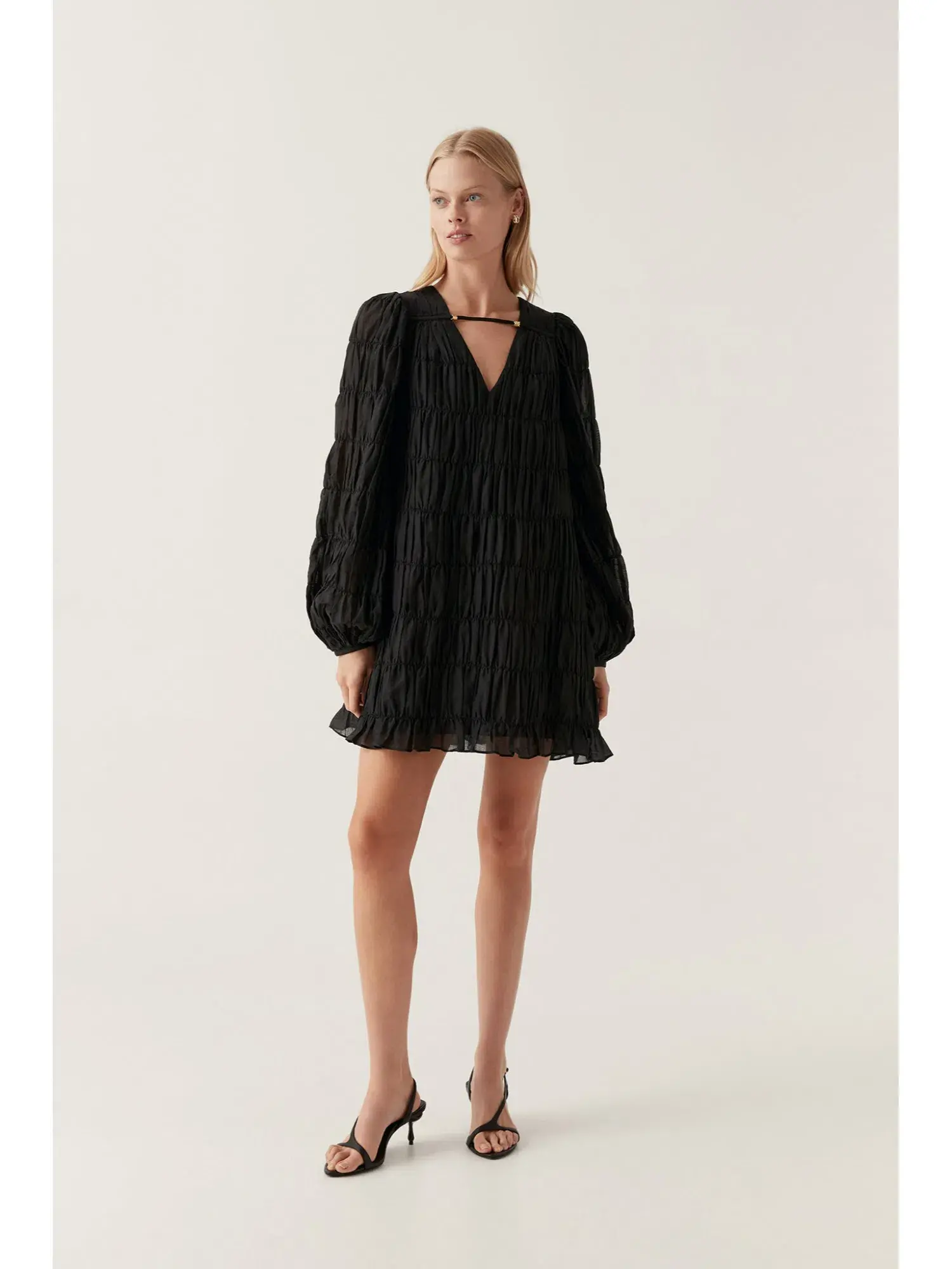 Aje Evelina Ruched Mini Dress Black Size AU 14 - Image 1